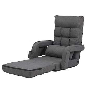 座椅子リクライニング14段ギアリクライニングチェアー ファブリック【ダークグレー リクライニング座椅子 14段ギア 低反発 コンパクト オール